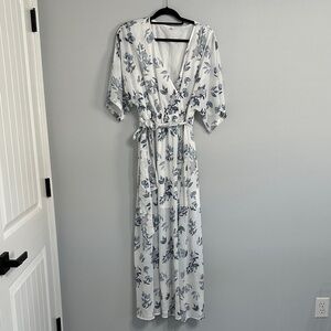 Floral Maxi Dress - White and Blue